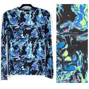 ASOS DESIGN muscle long sleeve T-shirt in all over print Men’s small Bright Sung